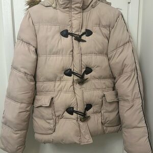Women's Beige Toggle Puffer Jacket